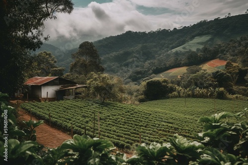 Scenic coffee farm in Orosi Valley, Costa Rica. Generative AI photo