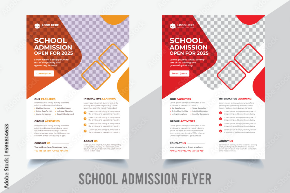 School admission flyer design. back to school flyer design set. school admission template for flyer design. Back to school admission flyer.