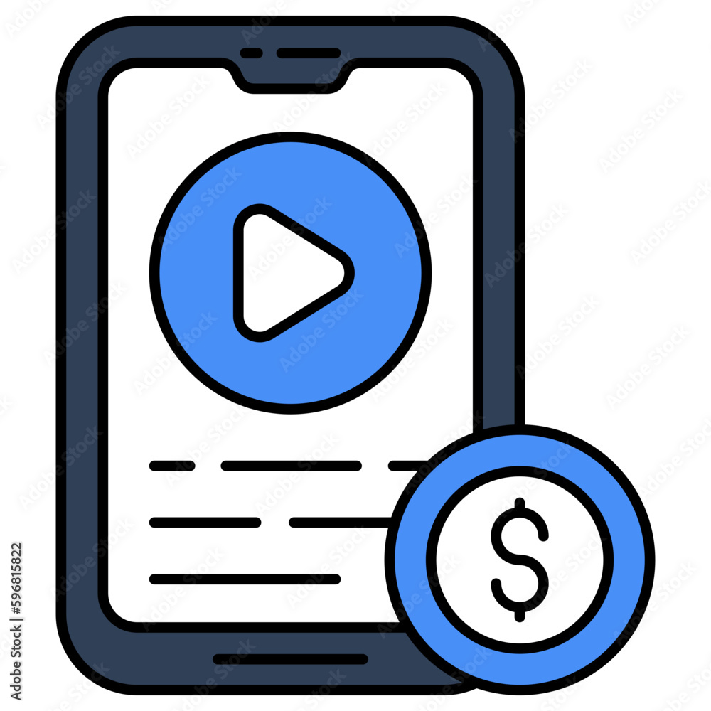 Conceptual flat design icon of mobile paid video Conceptual flat design icon of mobile paid video