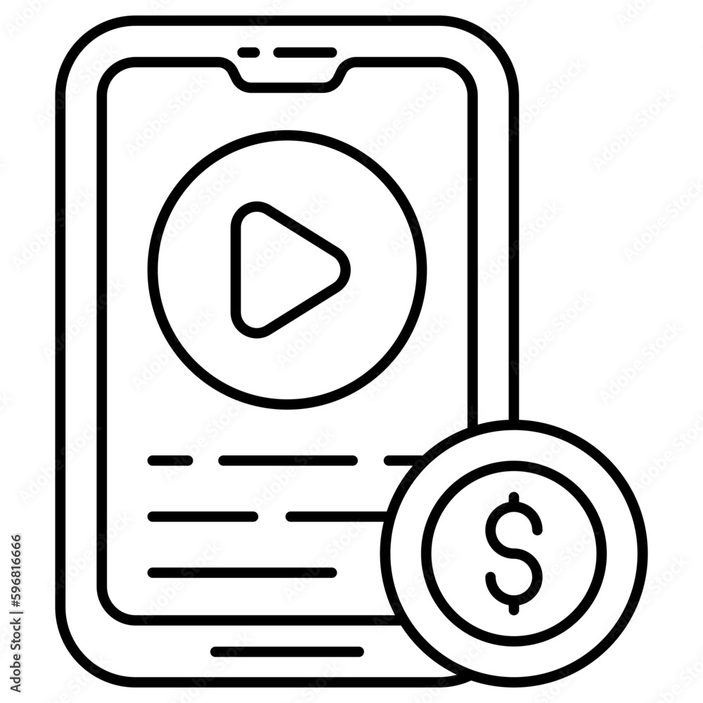 Conceptual flat design icon of mobile paid video Conceptual flat design icon of mobile paid video
