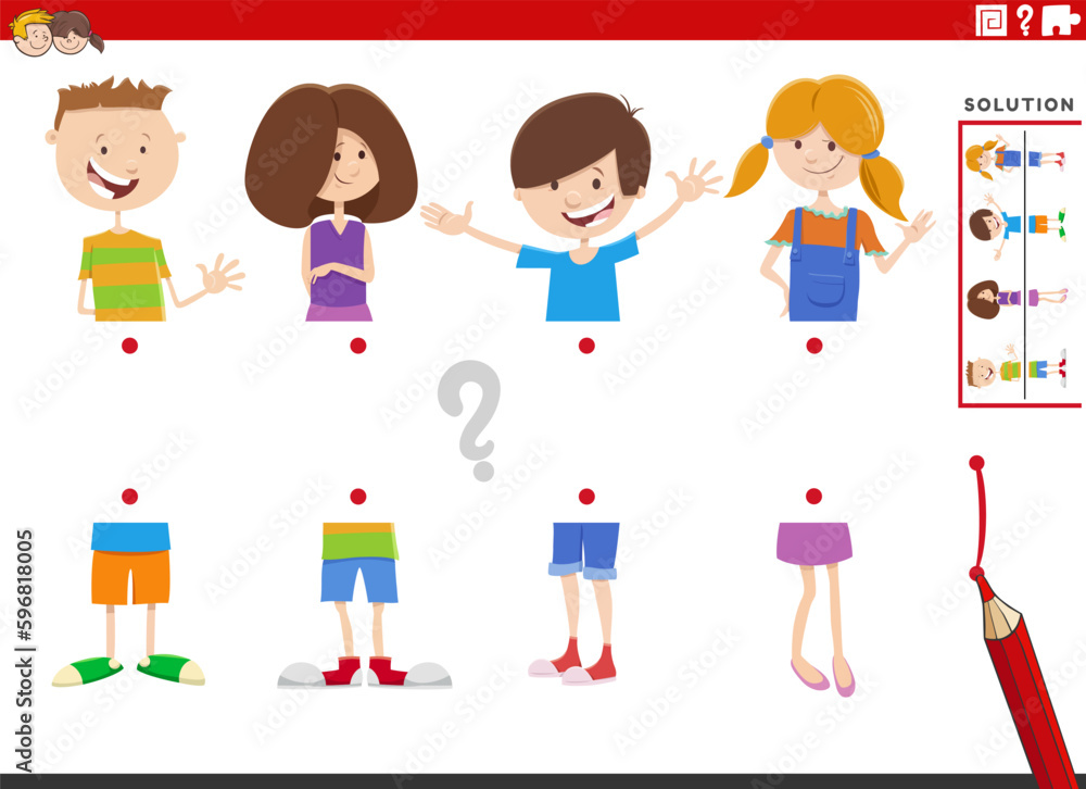 match halves of pictures with children educational activity