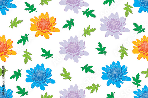 Illustration of Chrysanthemum flower with leaf on empty background.