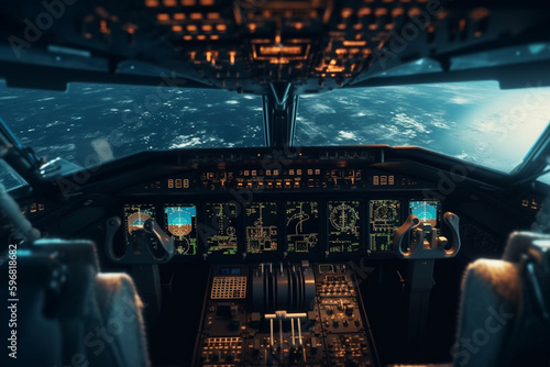 Cockpit of the plane cockpit, ai generative