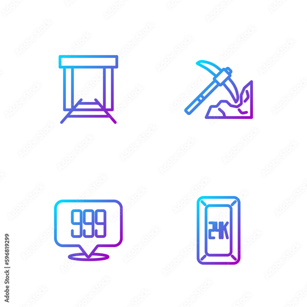 Set line Gold bars 24k, mine and mining. Gradient color icons. Vector Set line Gold bars 24k, mine and mining. Gradient color icons. Vector