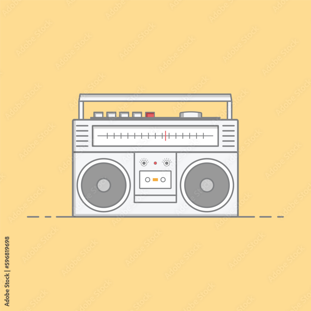 minimalist retro white boombox tape recorder cassette player icon illustration retro vintage 90s 80s memories nostalgia