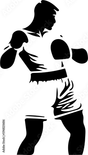Vector silhouette illustration of a boxer in black and white, logo of a boxing fighter 