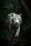 Portrait Of Proud White Tiger Prowling In The Jungle