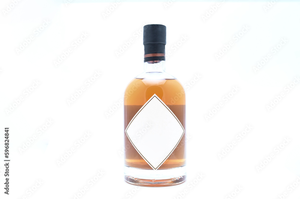 bottle of hard liquor rum, whiskey, cognac, bourbon