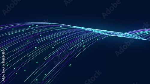 Seamless  blue and gold futuristic particle beam stream, digital data flow