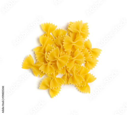 Raw Farfalle Pasta Isolated, Yellow Dry Noodles, Wheat Bow Macaroni, Uncooked Farfalle Top View