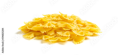 Raw Farfalle Pasta Isolated, Yellow Dry Noodles, Wheat Bow Macaroni, Uncooked Farfalle