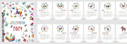 calendar 2024, english, week start Sunday. Template vector illustration