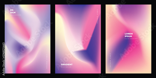 Gradient mesh portrait poster design set. Pink, purple, and yellow portrait background template copy space 