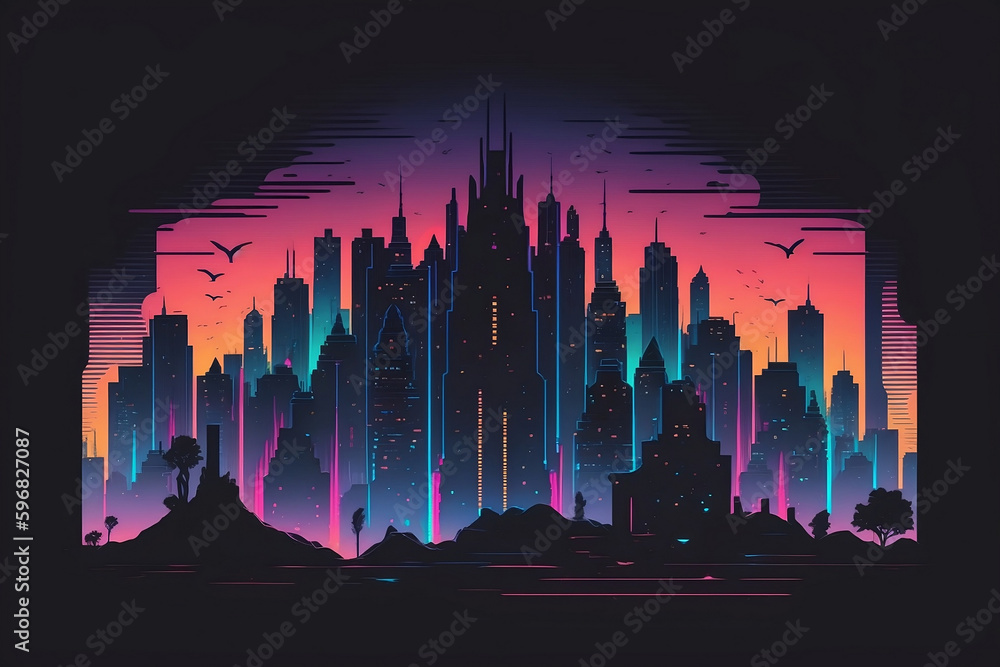 neon wallpaper of a city. Generative AI