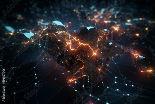 Futuristic digital abstract background depicting data network connections. Generative AI