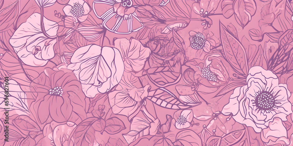 Floral pattern with decorative flowers and plants. AI Floral pattern with decorative flowers and plants. AI