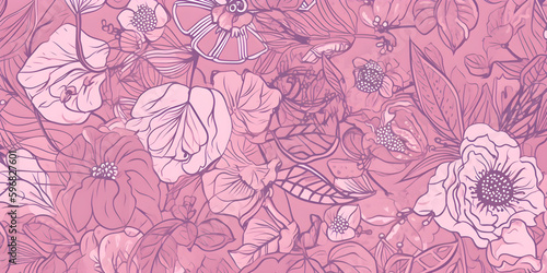 Floral pattern with decorative flowers and plants. AI