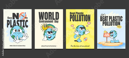 world environment day posters, retro posters, vector illustration