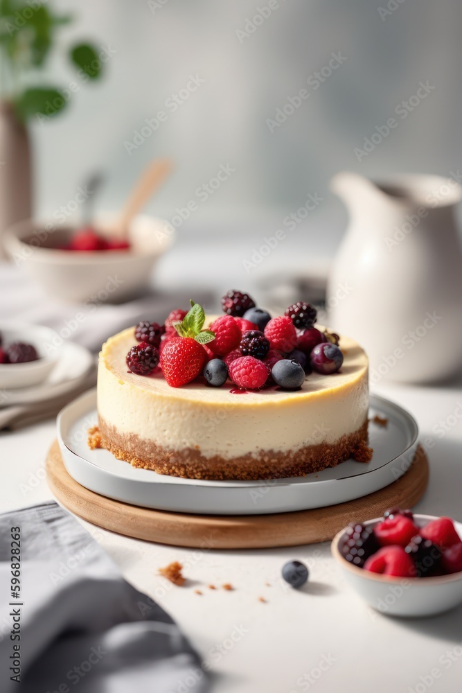 cheesecake with berries. Generative AI