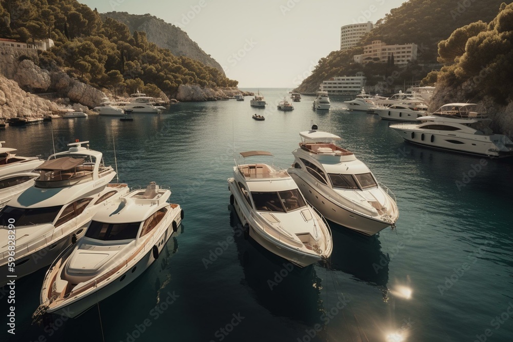 A location with many boats in a beautiful setting. Generative AI
