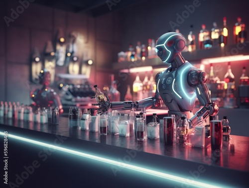 robot bartender mixing and serving drinks