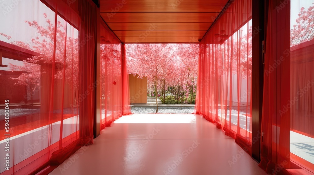 Transparent luxury house to never be locked up, with red decor. Generative AI Technology Transparent luxury house to never be locked up, with red decor. Generative AI Technology
