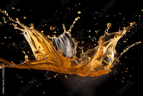 Olive or engine oil splash with waves luxury. 3d render, generative ai.
