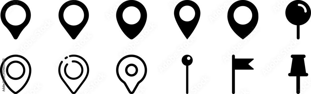 pin map marker pointer icon. Map pin place marker. Location icon. Map marker pointer icon set. Vector illustration - obrazy, fototapety, plakaty 