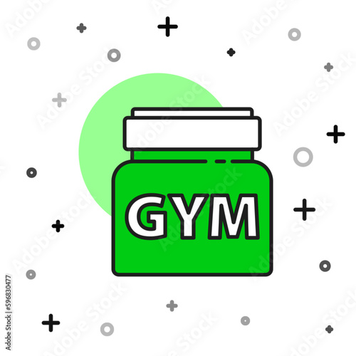 Filled outline Sports nutrition bodybuilding proteine power drink and food icon isolated on white background. Vector