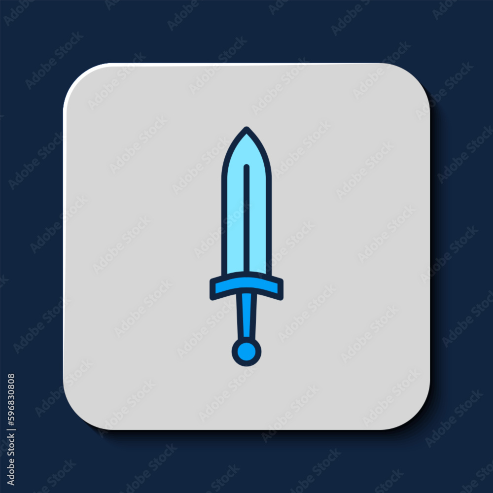 Filled outline Medieval sword icon isolated on blue background. Medieval weapon. Vector Filled outline Medieval sword icon isolated on blue background. Medieval weapon. Vector