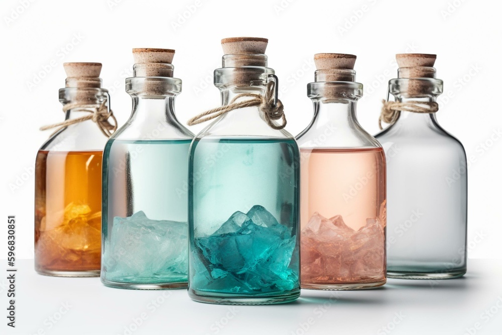 The flasks are full of refreshing drinks and are isolated on a white background. Generative AI