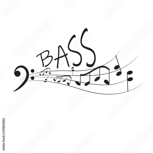 music notes with bass treble clef and word 'bass'