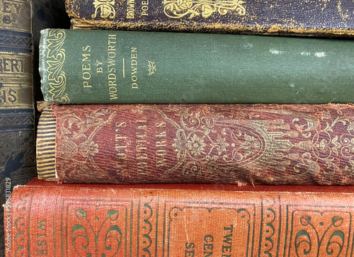 Stack of Antique Poetry Books photo