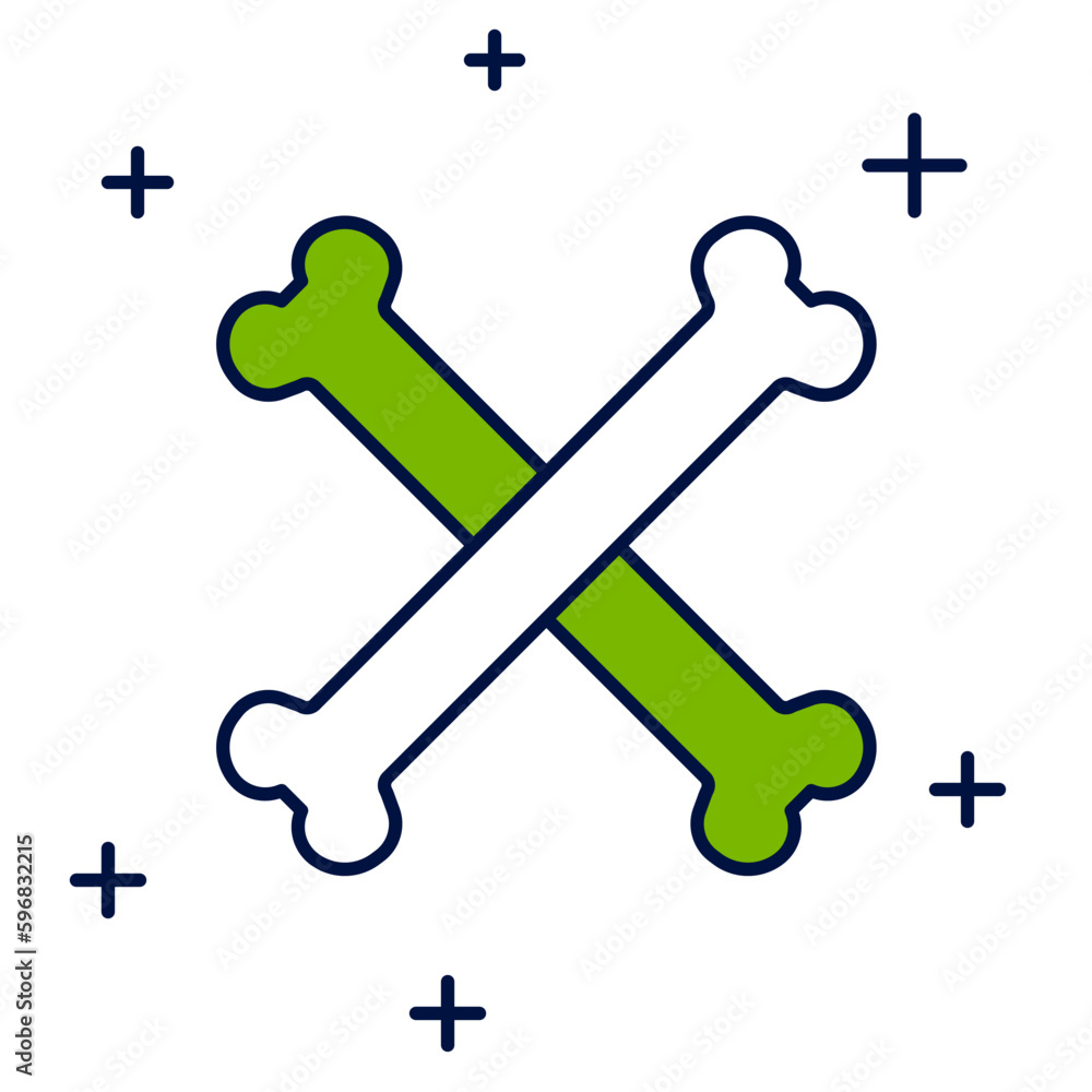 Filled outline Crossed bones icon isolated on white background. Pets food symbol. Happy Halloween party. Vector Filled outline Crossed bones icon isolated on white background. Pets food symbol. Happy Halloween party. Vector