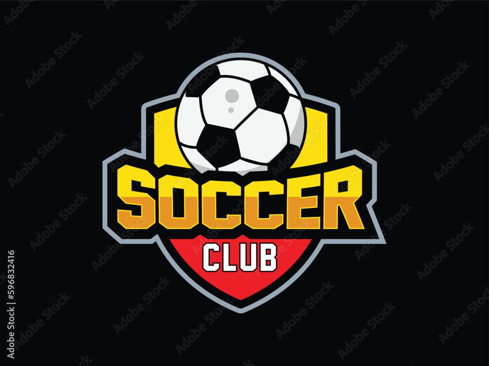 Obraz premium Modern Football Badge with shield vector logo designs, Modern Soccer Badge logo template, editable text 
