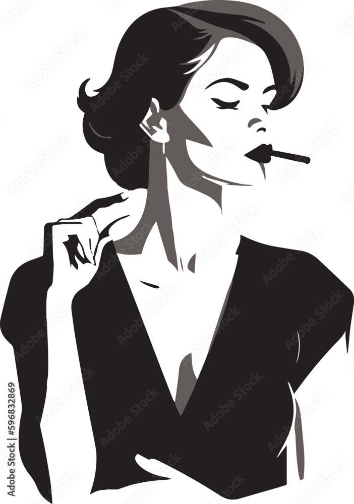 Woman smoking a cigar Retro style vector illustration, SVG Woman smoking a cigar Retro style vector illustration, SVG