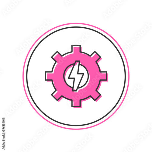 Filled outline Gear and lightning icon isolated on white background. Electric power. Lightning bolt sign. Vector