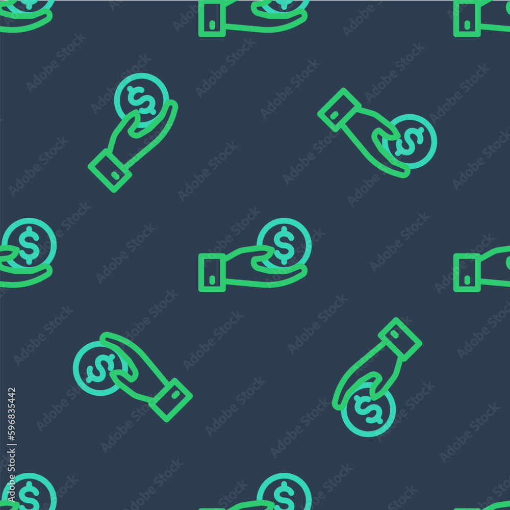 Line Human hand giving money icon isolated seamless pattern on blue background. Receiving money icon. Vector Line Human hand giving money icon isolated seamless pattern on blue background. Receiving money icon. Vector