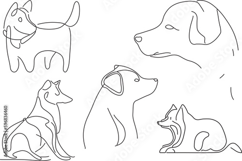 set of dogs line art vector 