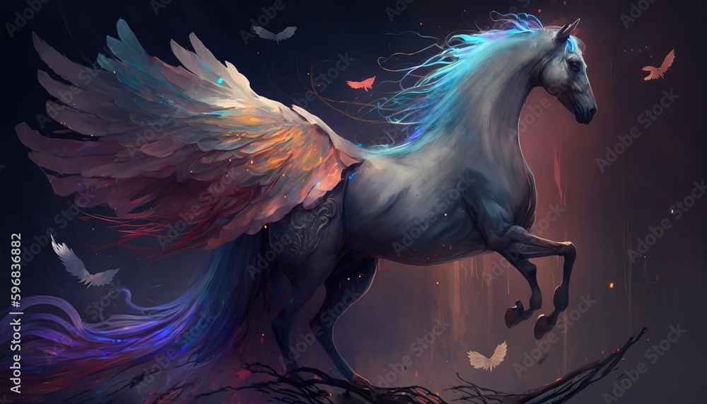 Pegasus majestic mythical Greek winged horse. digital art style ...
