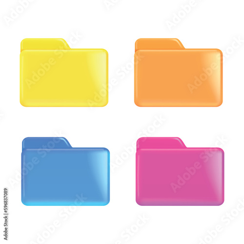 Set of open folders with documents. Vector.