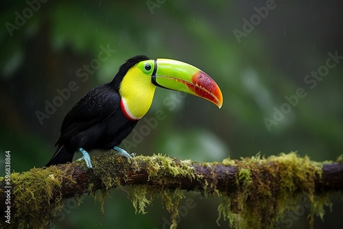 illustration, cute toucan on the branch, ai generative.