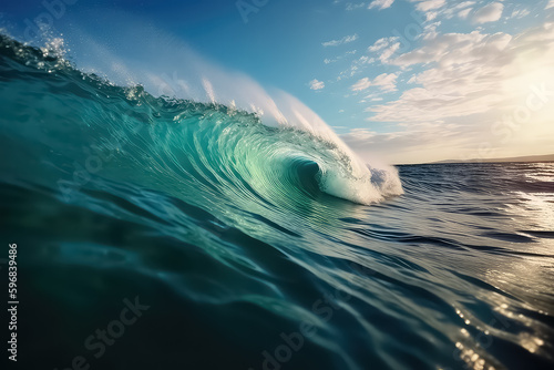 close up big Blue wave at Maldives, AI photo