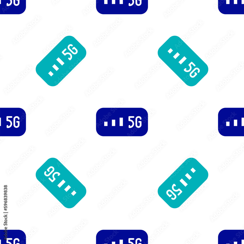 Blue 5G new wireless internet wifi connection icon isolated seamless pattern on white background. Global network high speed connection data rate technology. Vector Blue 5G new wireless internet wifi connection icon isolated seamless pattern on white background. Global network high speed connection data rate technology. Vector
