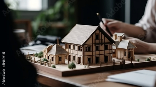 House model in 3d. Wooden, tiny house. Real estate as an investment. Generative ai.
