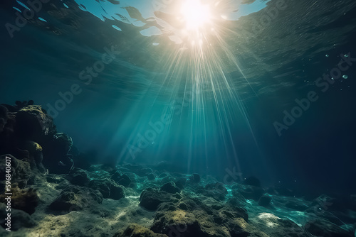 underwater scene coral reef, world ocean wildlife landscape Maldives, AI