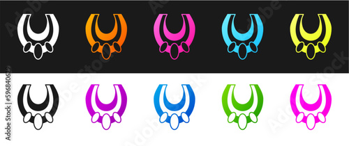 Set Egyptian necklace icon isolated on black and white background. Vector