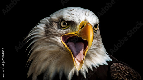 Screaming bald eagle with beak open. generative AI