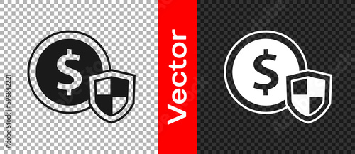 Black Money with shield icon isolated on transparent background. Insurance concept. Security, safety, protection, protect concept. Vector