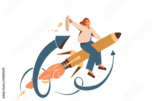Woman entrepreneur business startup concept vector illustration. Girl